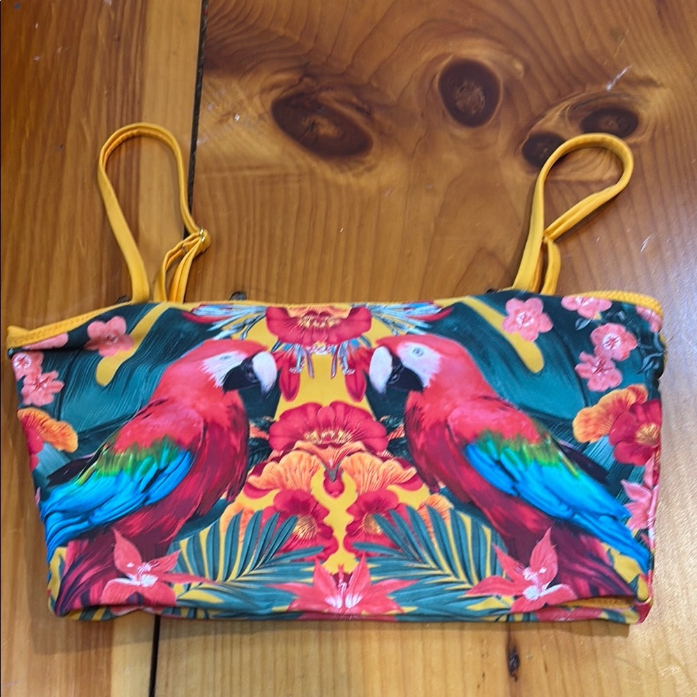 MUMU MERMIAD S Orange Floral & Fauna Parrot Printed Bikini Top